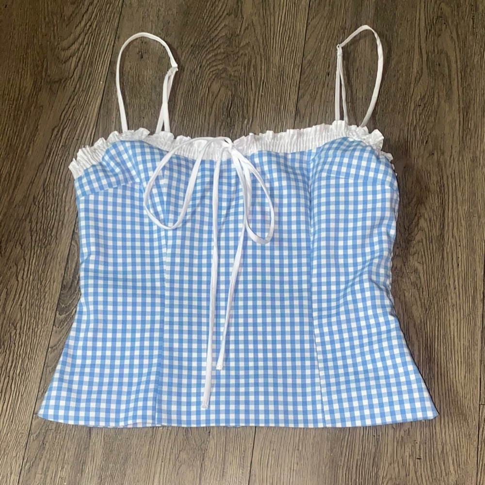NWT ZARA Blue and white Gingham Women's Top